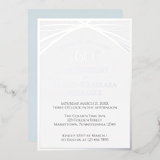 Elegante eenvoudige 60ste bruiloft Jubileum partij Folie Uitnodiging (Voorkant / Achterkant)