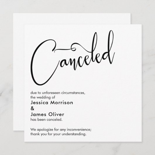 Elegante, eenvoudige aankondiging van afgeblazen t (Voorkant / Achterkant)