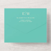 Elegante Eenvoudige Aquatische Awe met Monogram Hu All In One Uitnodiging (Achterkant)