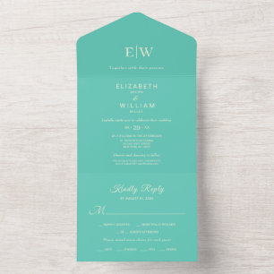 Elegante Eenvoudige Aquatische Awe met Monogram Hu All In One Uitnodiging