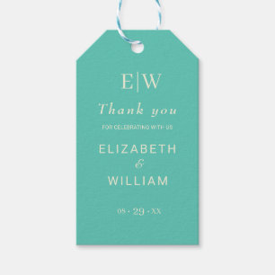Elegante Eenvoudige Aquatische Awe met Monogram Hu Cadeaulabel