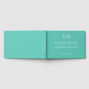 Elegante Eenvoudige Aquatische Awe met Monogram Hu Gastenboek