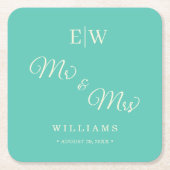 Elegante Eenvoudige Aquatische Awe met Monogram Hu Kartonnen Onderzetters (Voorkant)