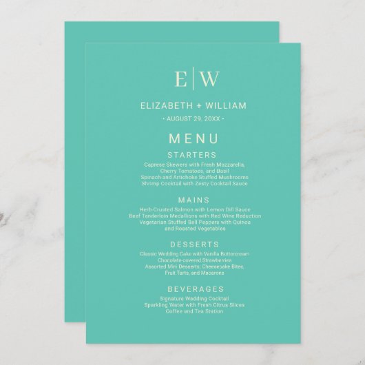 Elegante Eenvoudige Aquatische Awe met Monogram Hu Menu (Voorkant / Achterkant)