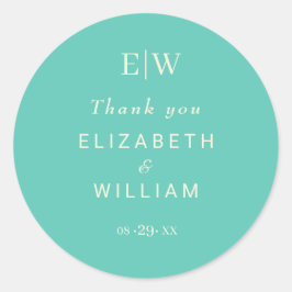 Elegante Eenvoudige Aquatische Awe met Monogram Hu Ronde Sticker