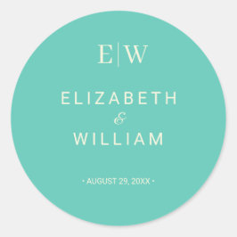 Elegante Eenvoudige Aquatische Awe met Monogram Hu Ronde Sticker