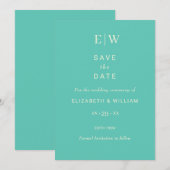 Elegante Eenvoudige Aquatische Awe met Monogram Hu Save The Date (Voorkant / Achterkant)