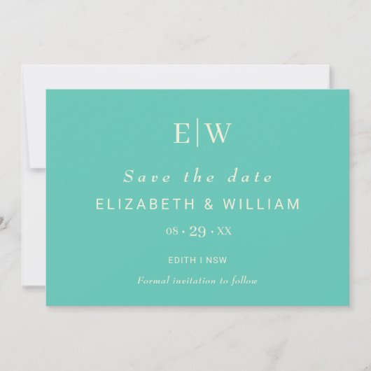 Elegante Eenvoudige Aquatische Awe met Monogram Hu Save The Date (Voorkant)