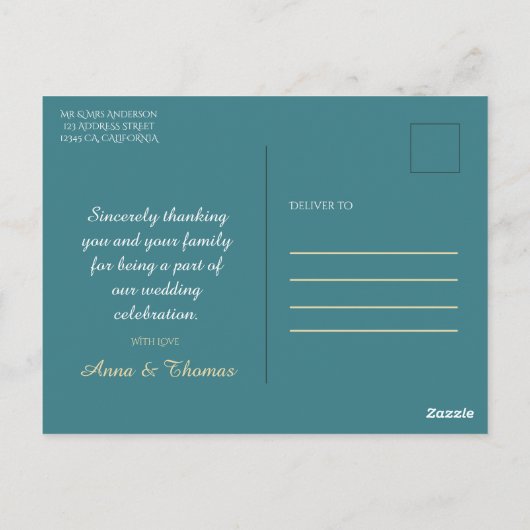 Elegante eenvoudige art deco bruiloft bedankt briefkaart (Achterkant)