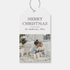 Elegante Eenvoudige Bewerkbare Familie Foto Kerstm Cadeaulabel