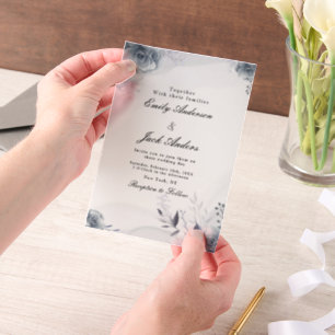 Elegante eenvoudige Black Floral bruiloft Vellum Uitnodigingen