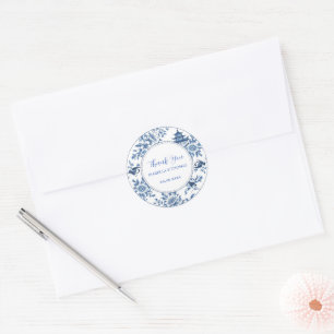 Elegante eenvoudige blauw witte bloem chinoiserie  ronde sticker