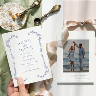Elegante Eenvoudige Blauwe Victoriaanse Huwelijksf Save The Date