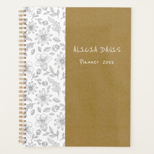 Elegante eenvoudige bloemen Kraft achtergrond onge Planner (Voorkant)