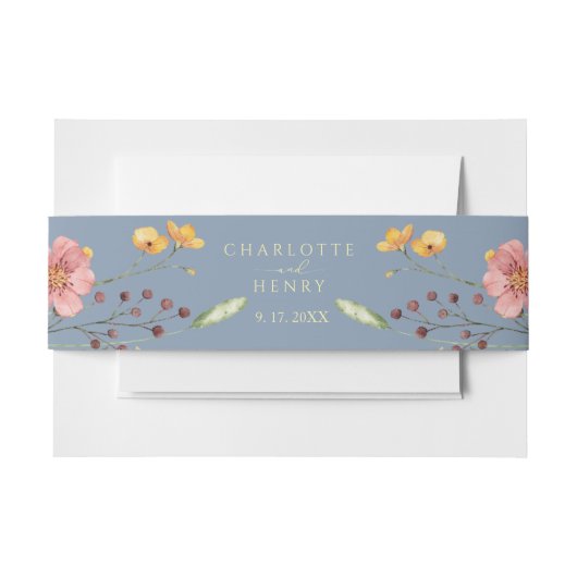 Elegante Eenvoudige Bloemen Wildflowers Blauwe bru Uitnodigingen Wikkel (Voorkant Voorbeeld)