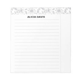 Elegante eenvoudige bloemen zwart wit notitieblok