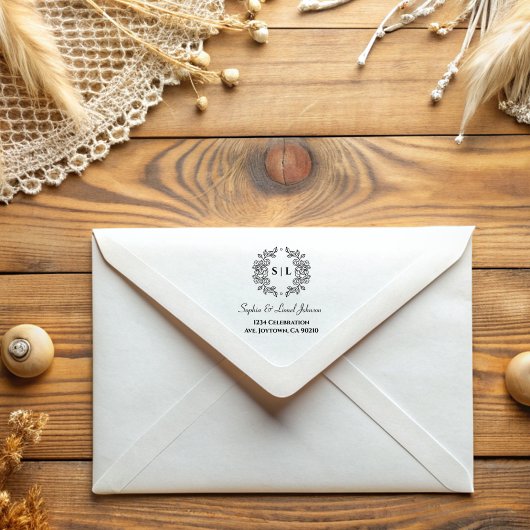 Elegante eenvoudige bloemenbruiloft retouradres rubberstempel