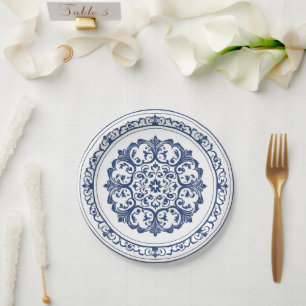 Elegante eenvoudige Blue White Flower chinoiserie Papieren Bordje