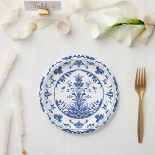 Elegante eenvoudige Blue White Flower chinoiserie Papieren Bordje