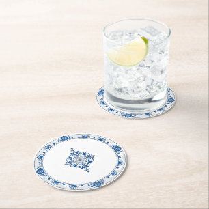 Elegante eenvoudige Blue White Flower chinoiserie  Ronde Kartonnen Onderzetter