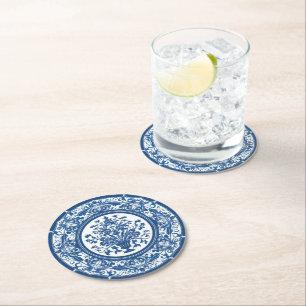 Elegante eenvoudige Blue White Flower chinoiserie Ronde Kartonnen Onderzetter