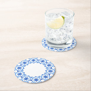 Elegante eenvoudige Blue White Flower chinoiserie  Ronde Kartonnen Onderzetter