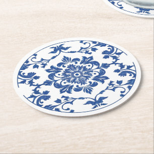 Elegante eenvoudige Blue White Flower chinoiserie  Ronde Kartonnen Onderzetter