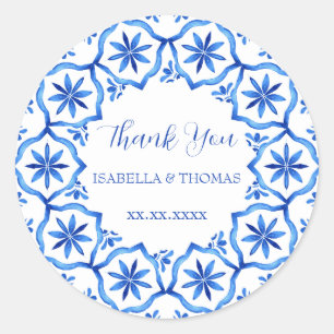 Elegante eenvoudige Blue White Flower chinoiserie Ronde Sticker