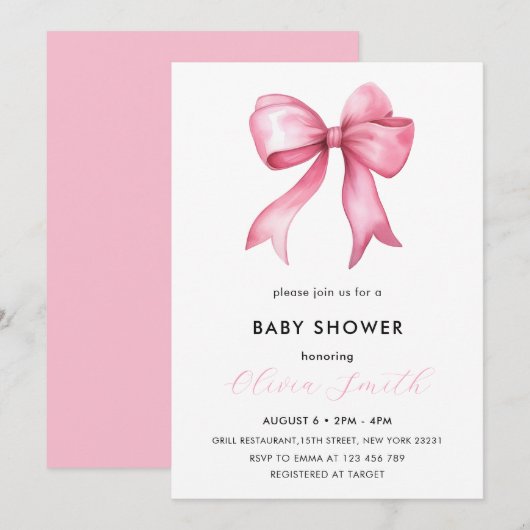 Elegante eenvoudige Blush Pink Bow Baby shower Kaart (Voorkant / Achterkant)