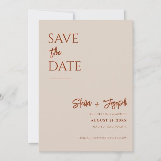 Elegante eenvoudige Boho chique foto moderne bruil Save The Date (Voorkant)
