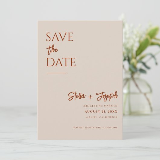 Elegante eenvoudige Boho chique foto moderne bruil Save The Date (Staand voorkant)
