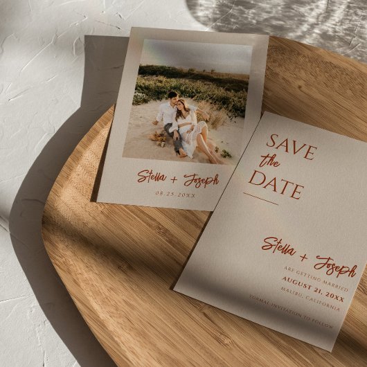 Elegante eenvoudige Boho chique foto moderne bruil Save The Date