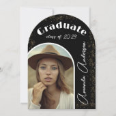 Elegante Eenvoudige Boog Foto Zwart Goud Afstudere Kaart (Voorkant)