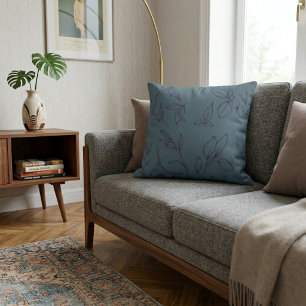 Elegante Eenvoudige Botanische Bladeren Op Blauw Kussen