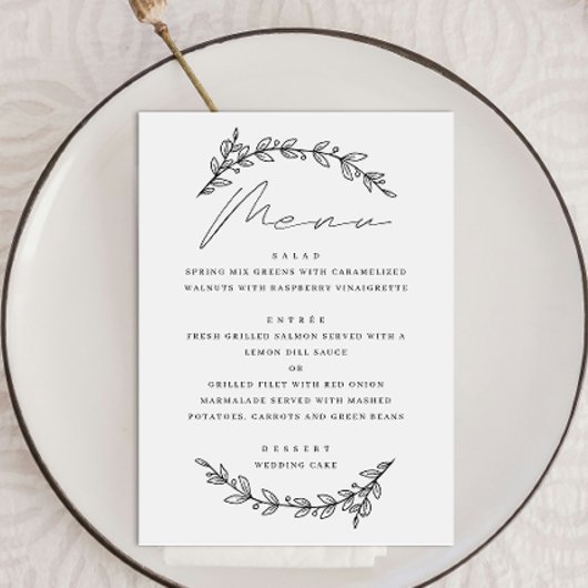 Elegante eenvoudige botanische bloemenscript bruil menu