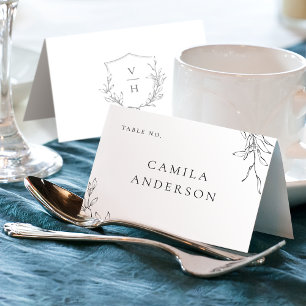 Elegante eenvoudige botanische kam monogram plaats kaart