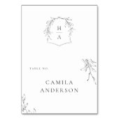 Elegante eenvoudige botanische kam monogram plaats kaart (Voorkant)