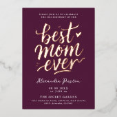 Elegante Eenvoudige Bourgogne Beste Mam Dag Vierin Folie Uitnodiging (Voorkant)