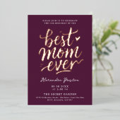 Elegante Eenvoudige Bourgogne Beste Mam Dag Vierin Folie Uitnodiging (Staand Voorkant)