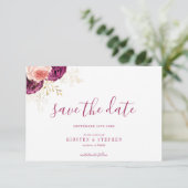 Elegante Eenvoudige Bourgogne Blush Bloemen Save t Kaart (Staand voorkant)