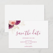 Elegante Eenvoudige Bourgogne Blush Bloemen Save t Kaart (Voorkant / Achterkant)