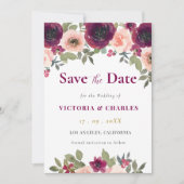 Elegante Eenvoudige Bourgondische Waterverf Bloeme Save The Date (Voorkant)