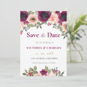 Elegante Eenvoudige Bourgondische Waterverf Bloeme Save The Date (Staand voorkant)