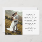 Elegante eenvoudige bruiloft dank u script foto bedankkaart (Achterkant)