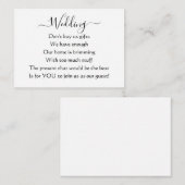 Elegante eenvoudige bruiloft geen geschenken gedic informatiekaartje (Voorkant / Achterkant)