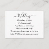 Elegante eenvoudige bruiloft geen geschenken gedic informatiekaartje (Voorkant)