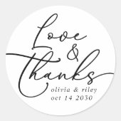 Elegante eenvoudige bruiloft liefde en Bedankt Ronde Sticker (Voorkant)