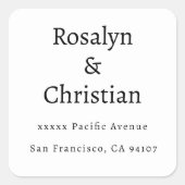 Elegante eenvoudige bruiloft retour adres vierkante sticker (Voorkant)