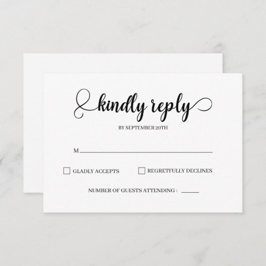 Elegante & eenvoudige bruiloft RSVP Kaarten (Voorkant / Achterkant)