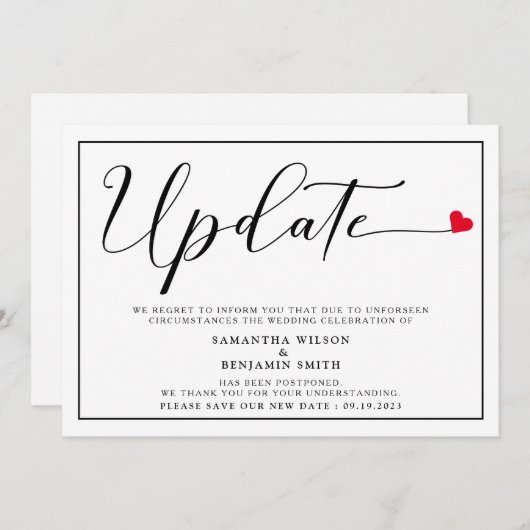 Elegante eenvoudige bruiloft update kaart (Voorkant / Achterkant)